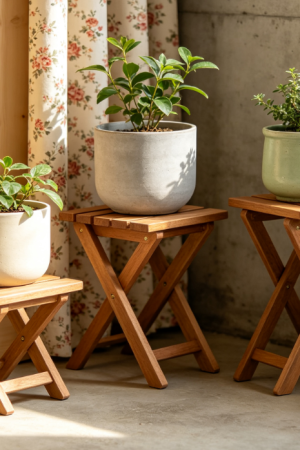 Foldable & Expandable Solid Wood Multi-Tier Plant Stand Set