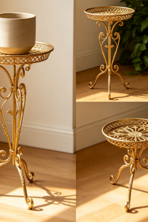Adjustable Openwork Iron Plant Stand Set (Light Luxury Style)