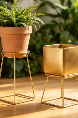Minimalist Geometric "Light Luxury" Iron Low-Profile Adjustable Plant Stand